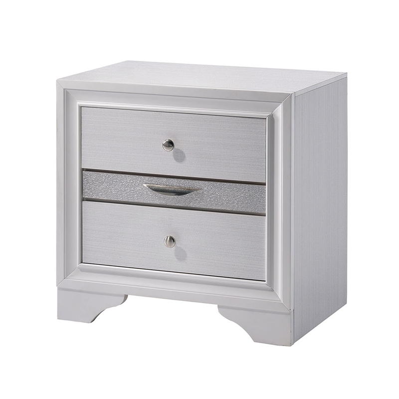 Bowery Hill 4 Piece King Bedroom Set Panel Design Silver Accents in White