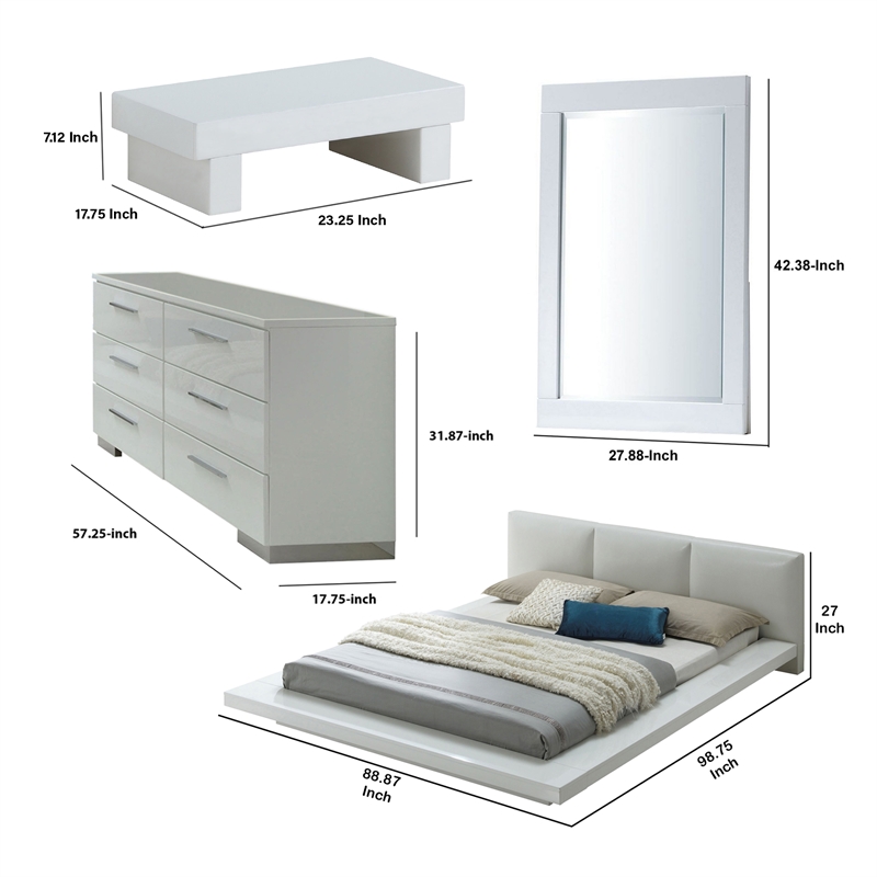 Bowery Hill 4 Piece California King Bedroom Set Leatherette in White