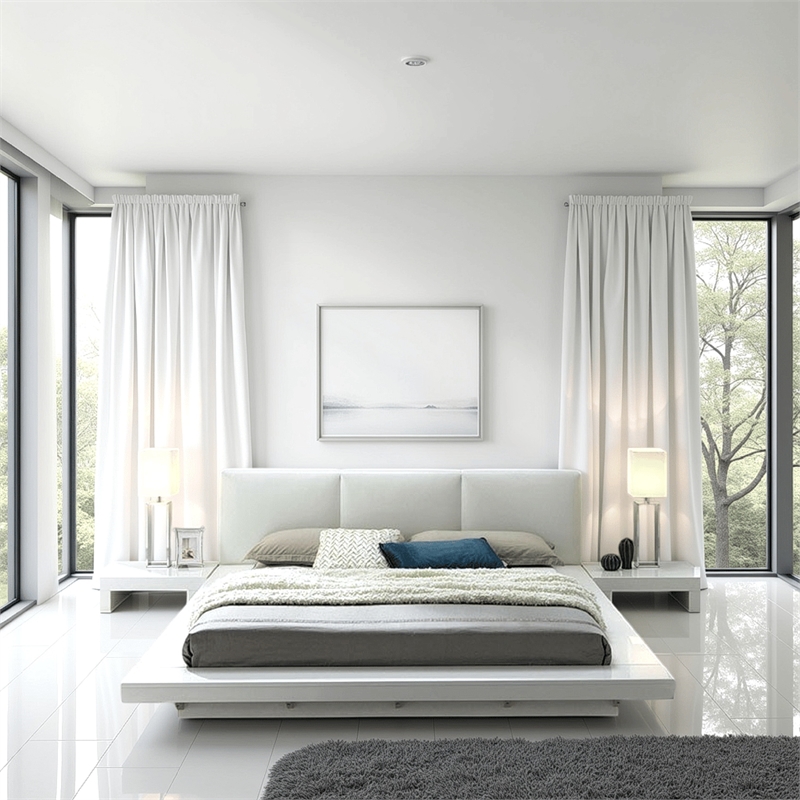 Bowery Hill 4 Piece Queen Size Bedroom Set Leatherette Padding in White