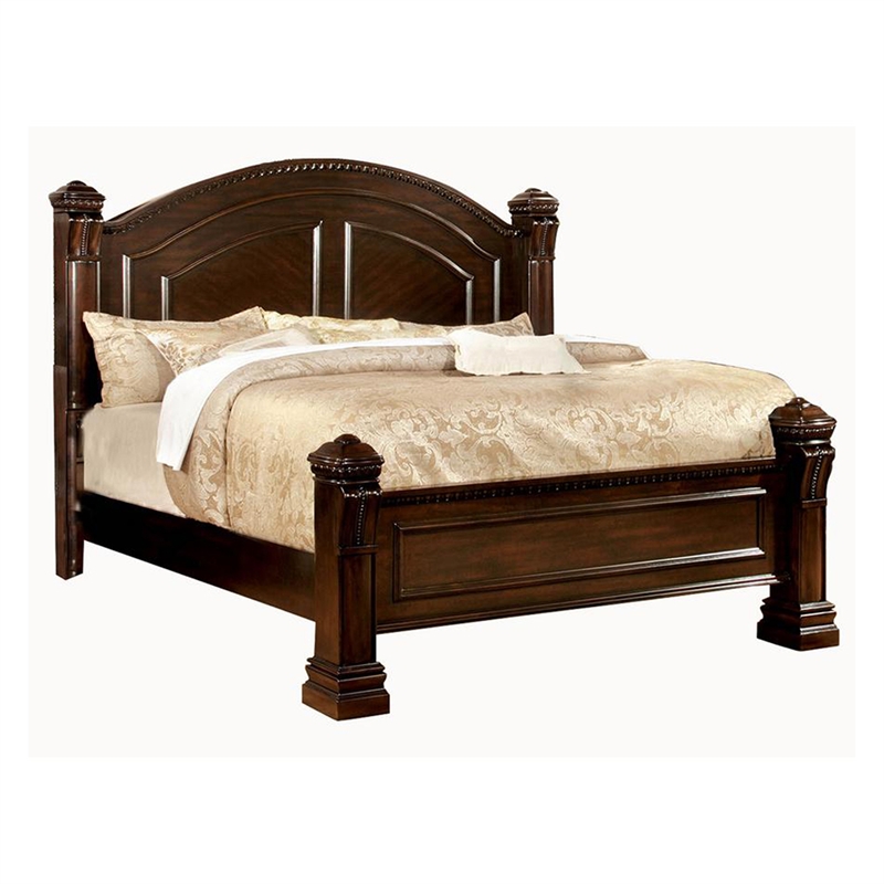 Bowery Hill 4 Piece King Bedroom Set Trim Post in Cherry Brown Wood