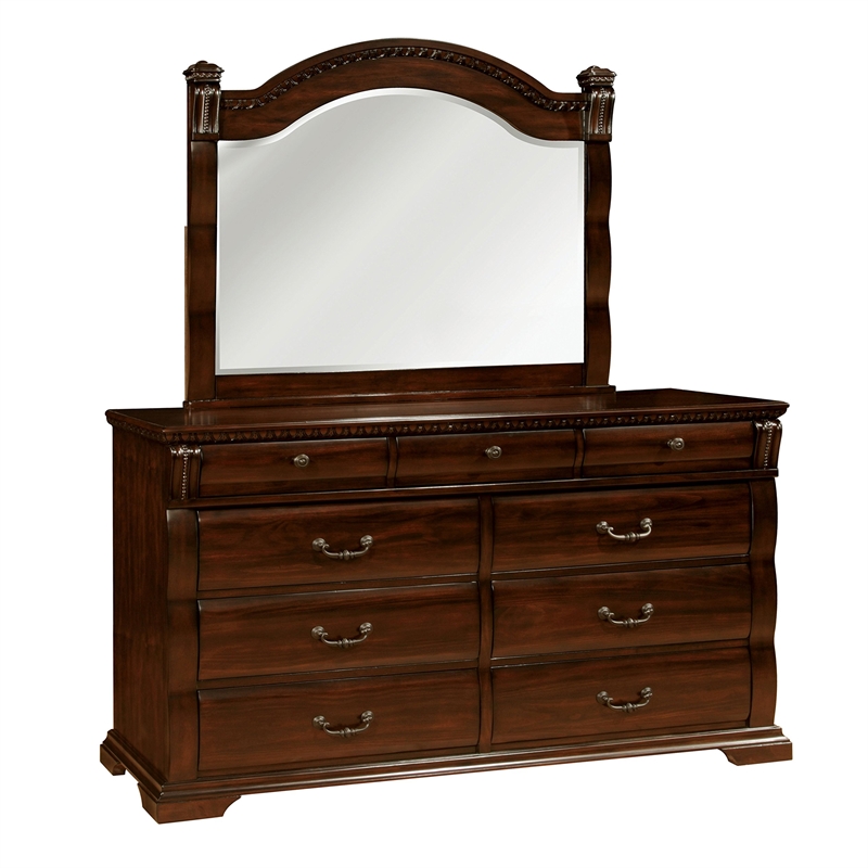 Bowery Hill 4 Piece King Bedroom Set Trim Post in Cherry Brown Wood