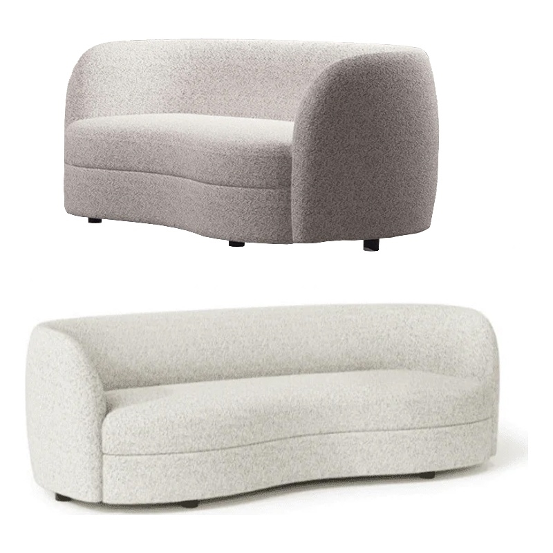 Bowery Hill 2 Piece Sofa and Loveseat Set in White Boucle Curved Kidney
