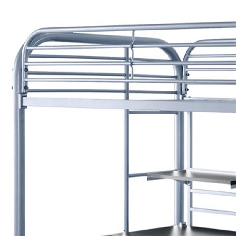 Bowery Hill Metal Frame Twin Size Loft Bed with 2 Ladders in Silver