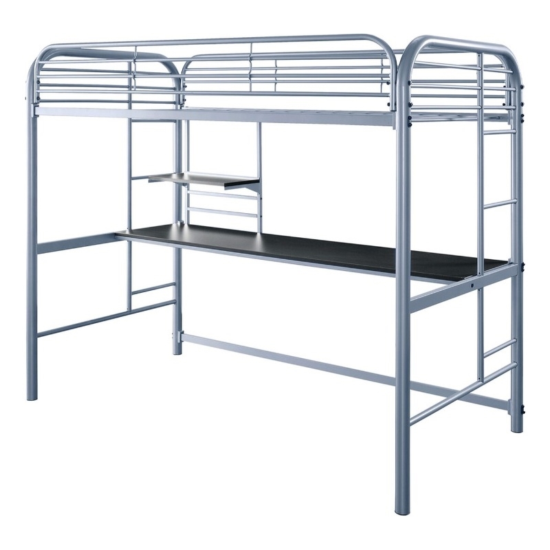 Bowery Hill Metal Frame Twin Size Loft Bed with 2 Ladders in Silver