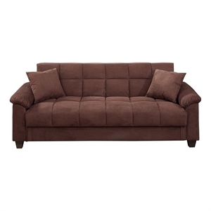Bowery Hill 84 Inch Adjustable Sofa Cube Patterned Seat in Brown Microfiber