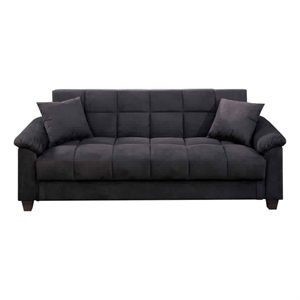 Bowery Hill Microfiber Adjustable Sofa with 2 Pillows in Ebony Gray