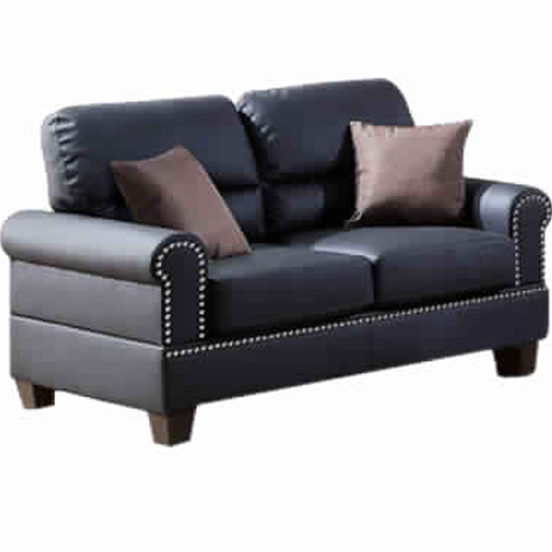 Bowery Hill Bonded Leather 2 Piece Sofa Set with Pillows in Black