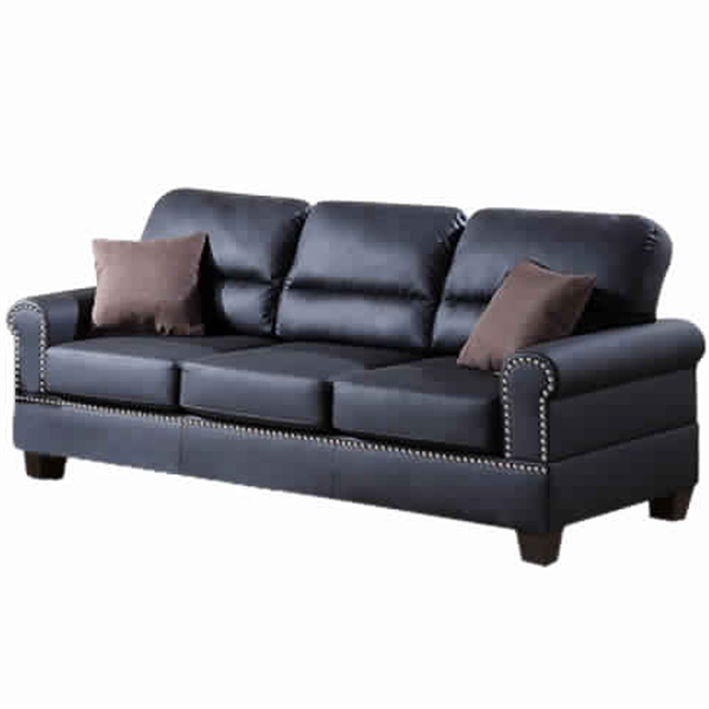 Bowery Hill Bonded Leather 2 Piece Sofa Set with Pillows in Black