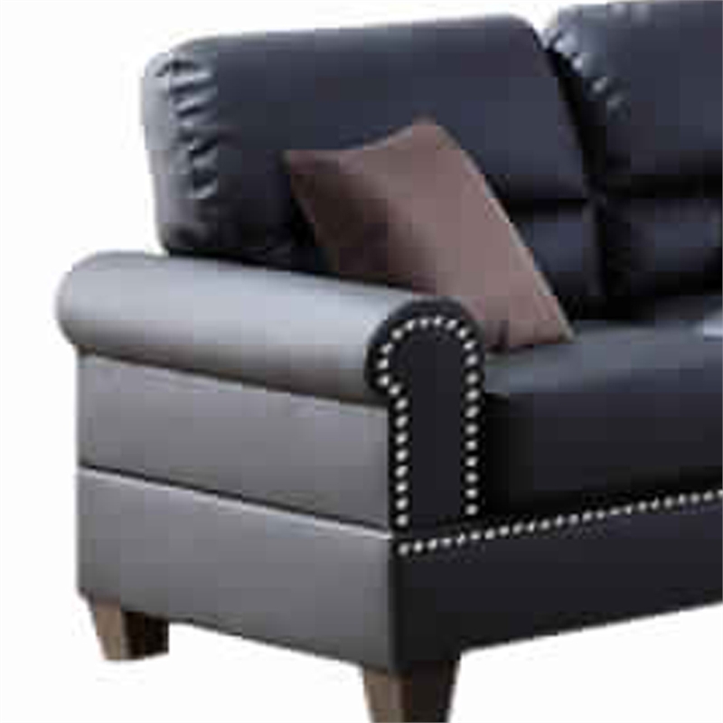 Bowery Hill Bonded Leather 2 Piece Sofa Set with Pillows in Black
