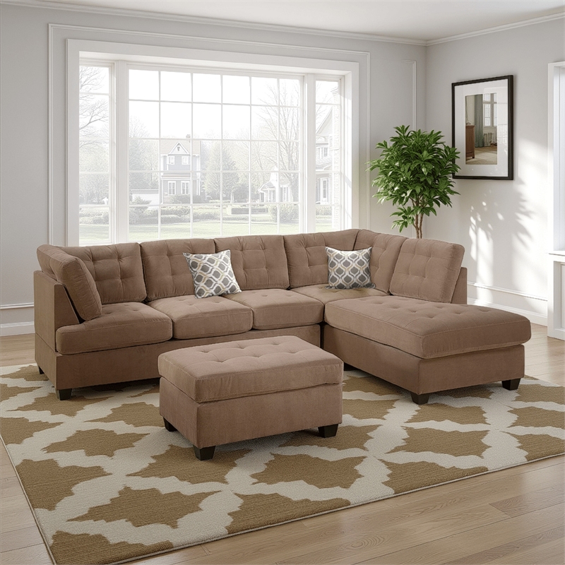 Bowery Hill 2 Piece Corduroy Sectional Sofa in Waffle Suede Truffle
