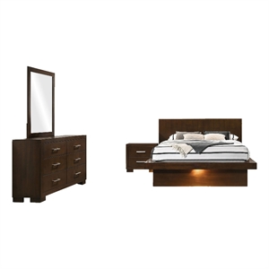Bowery Hill 4 Piece Queen Bedroom Set LED Underlight in Dark Brown Wood
