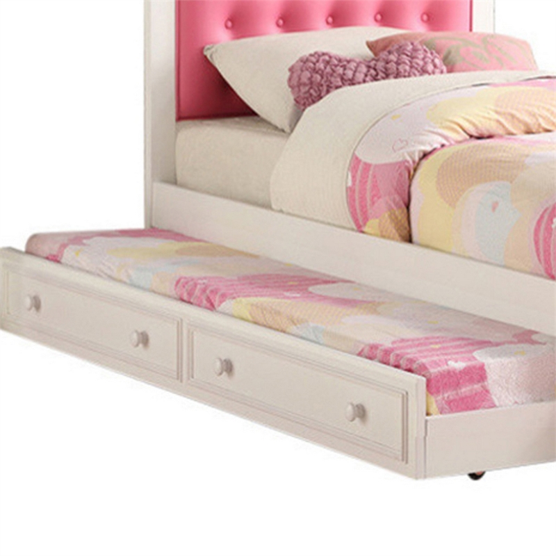 Bowery Hill Twin Bed with Trundle and Tufted Headboard in Pink and White