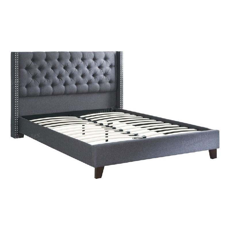 Bowery Hill Polyfiber Queen Size Bed with Nailhead Trim in Blue Gray