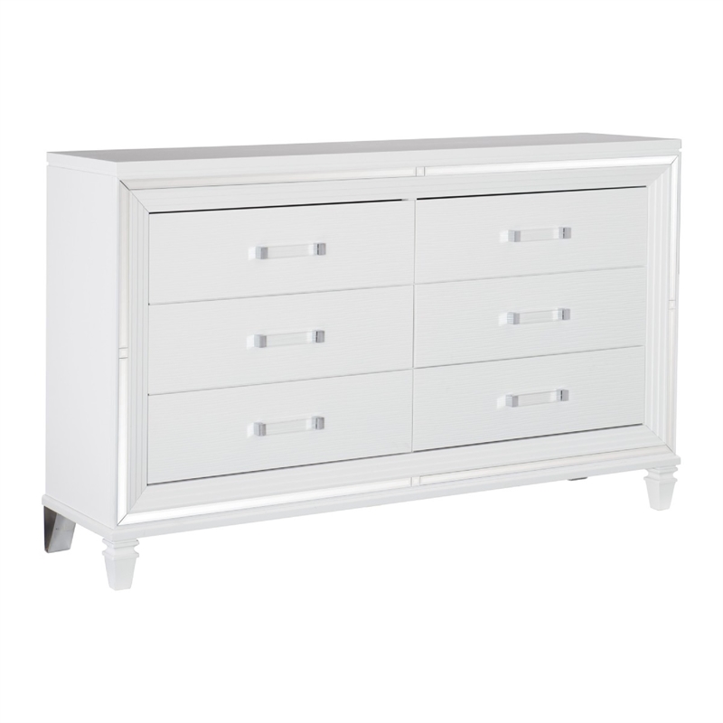 Bowery Hill 4 Piece Queen Storage Bedroom Set LED Accents in White Metallic