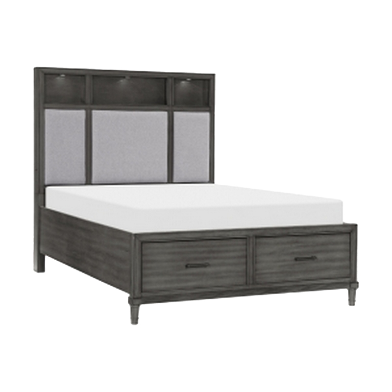 Bowery Hill 4 Piece Queen Storage Bedroom Set LED USB Ports in Warm Gray