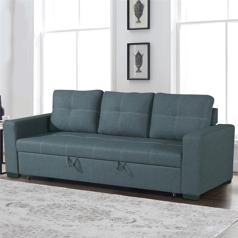 Bowery Hill 85 Inch Convertible Sofa Foam Fill Stitch in Gray Polyfiber