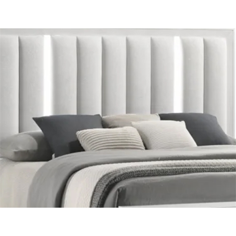 Bowery Hill Queen Platform Bed with LED Channel Tufted in White Wood
