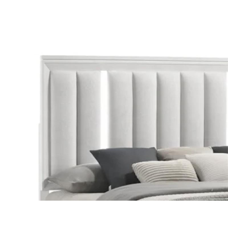 Bowery Hill King Platform Bed with LED Channel Tufted in White Wood