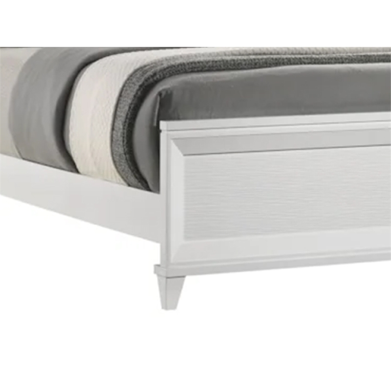Bowery Hill King Platform Bed with LED Channel Tufted in White Wood