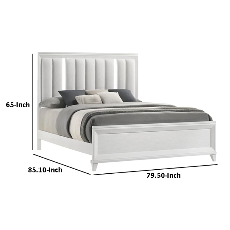 Bowery Hill King Platform Bed with LED Channel Tufted in White Wood