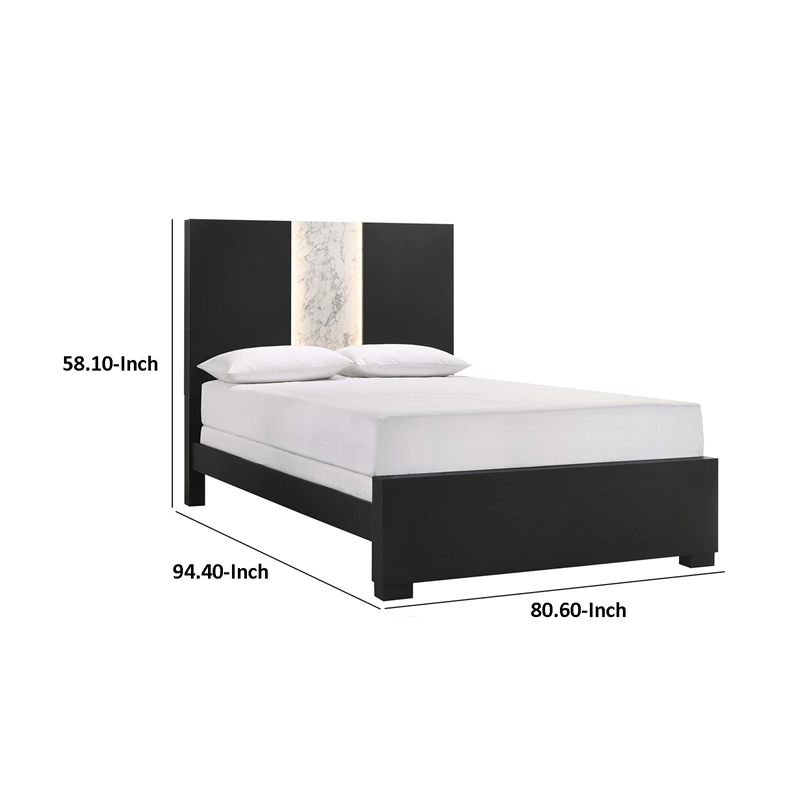 Bowery Hill King Panel Bed Built In Light White Marble Trim in Black Wood