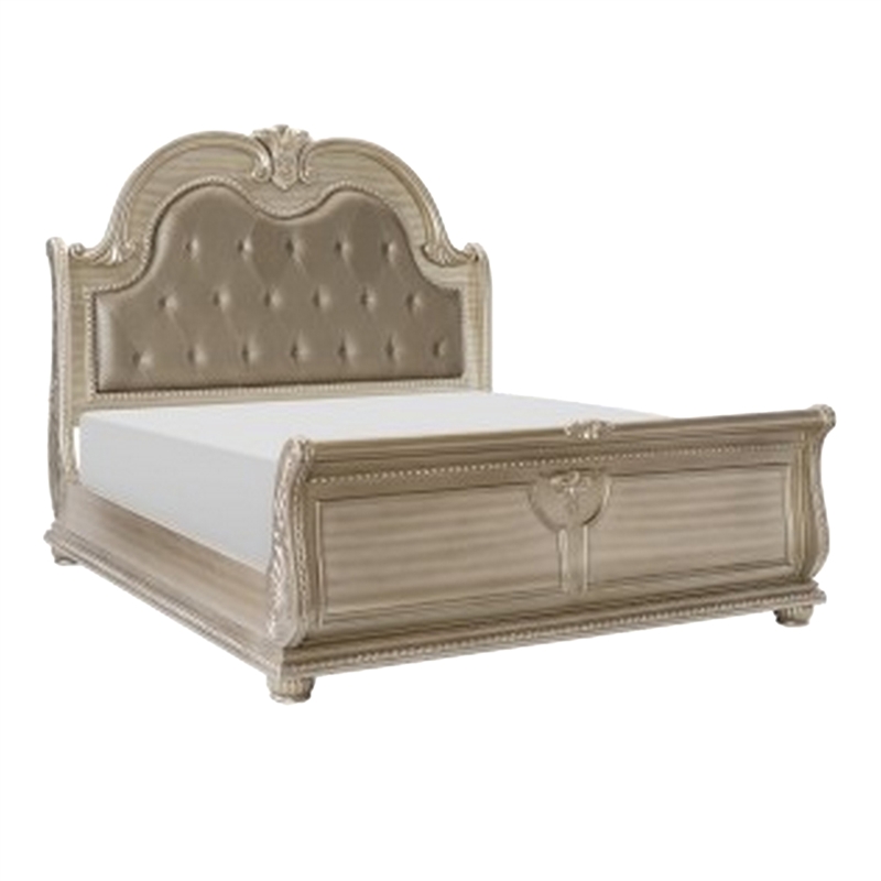 Bowery Hill 4 Piece Queen Sleigh Bedroom Set with Marble Tops in Silver
