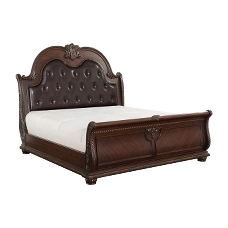 Bowery Hill 4 Piece Queen Sleigh Bedroom Set with Marble Tops in Brown