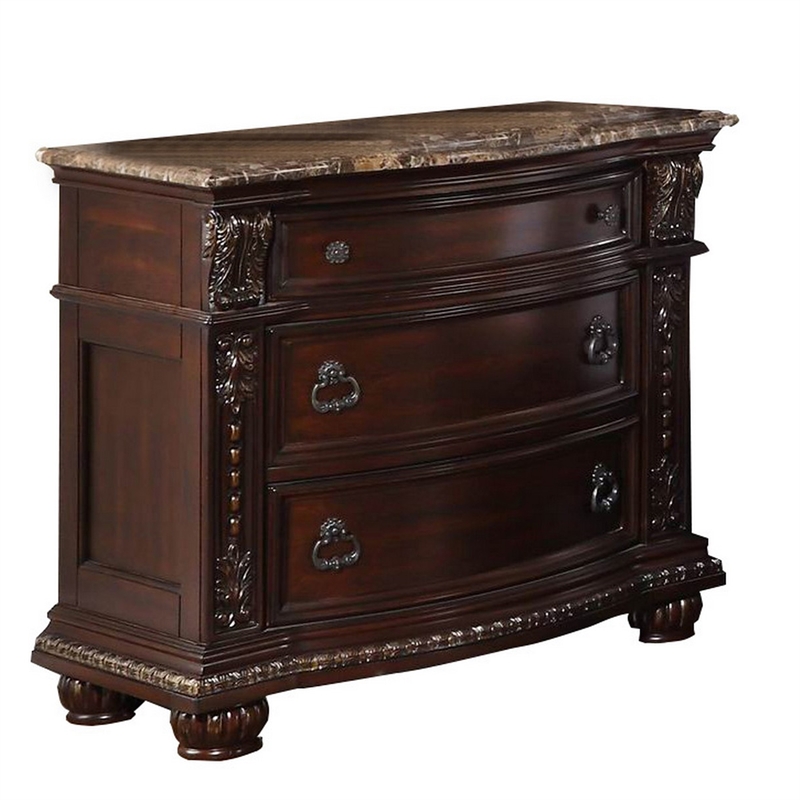 Bowery Hill 4 Piece Queen Sleigh Bedroom Set with Marble Tops in Brown