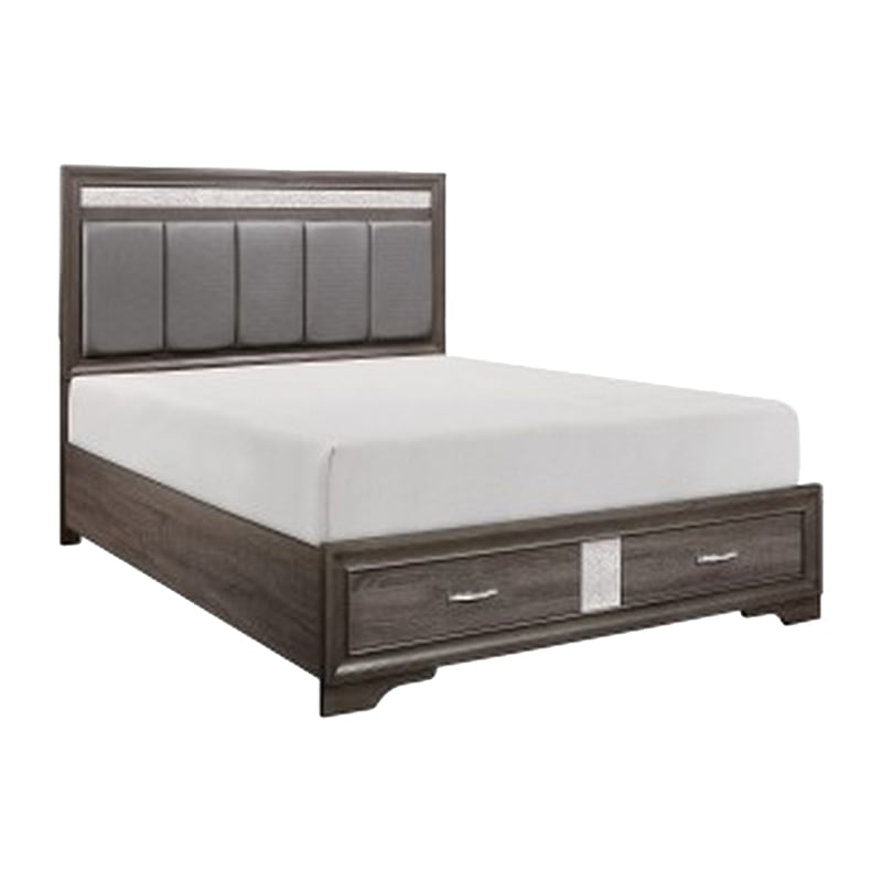 Bowery Hill 4 Piece Queen Bedroom Faux Leather Tufted in Silver and Gray