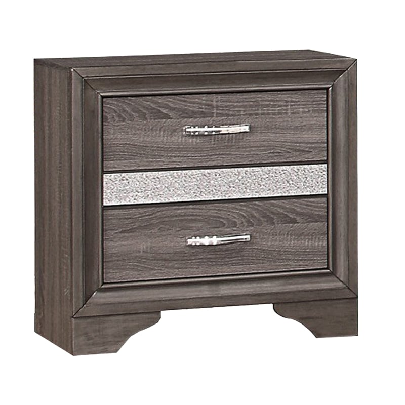 Bowery Hill 4 Piece Queen Bedroom Faux Leather Tufted in Silver and Gray