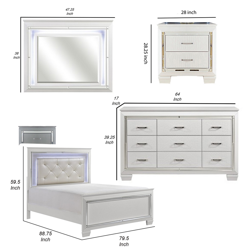 Bowery Hill 4 Piece California King Bedroom Tufting Mirror Trim in White