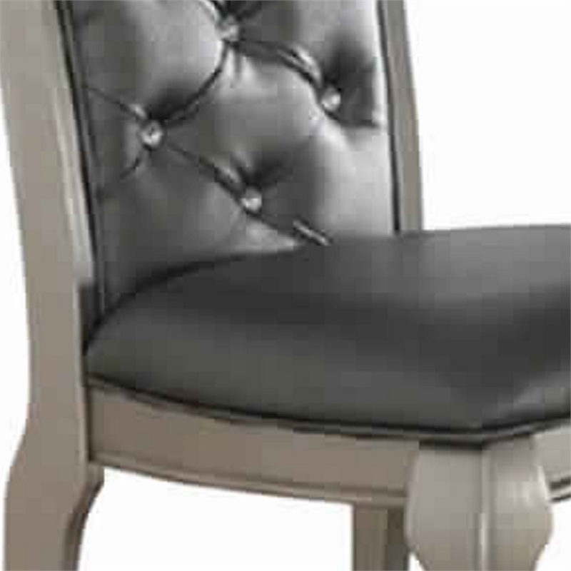 Bowery Hill Set of 2 Wood Dining Chair with Tufted Back in Gray and Silver