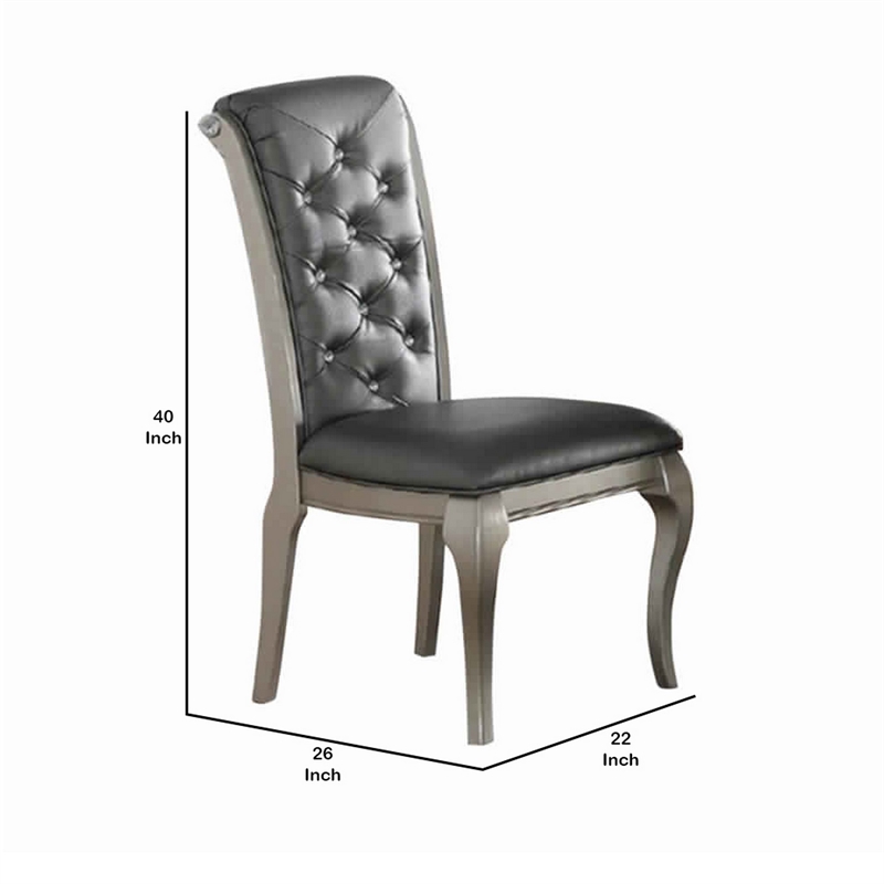 Bowery Hill Set of 2 Wood Dining Chair with Tufted Back in Gray and Silver