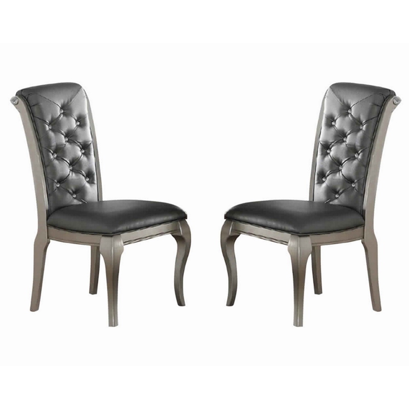 Bowery Hill Set of 2 Wood Dining Chair with Tufted Back in Gray and Silver