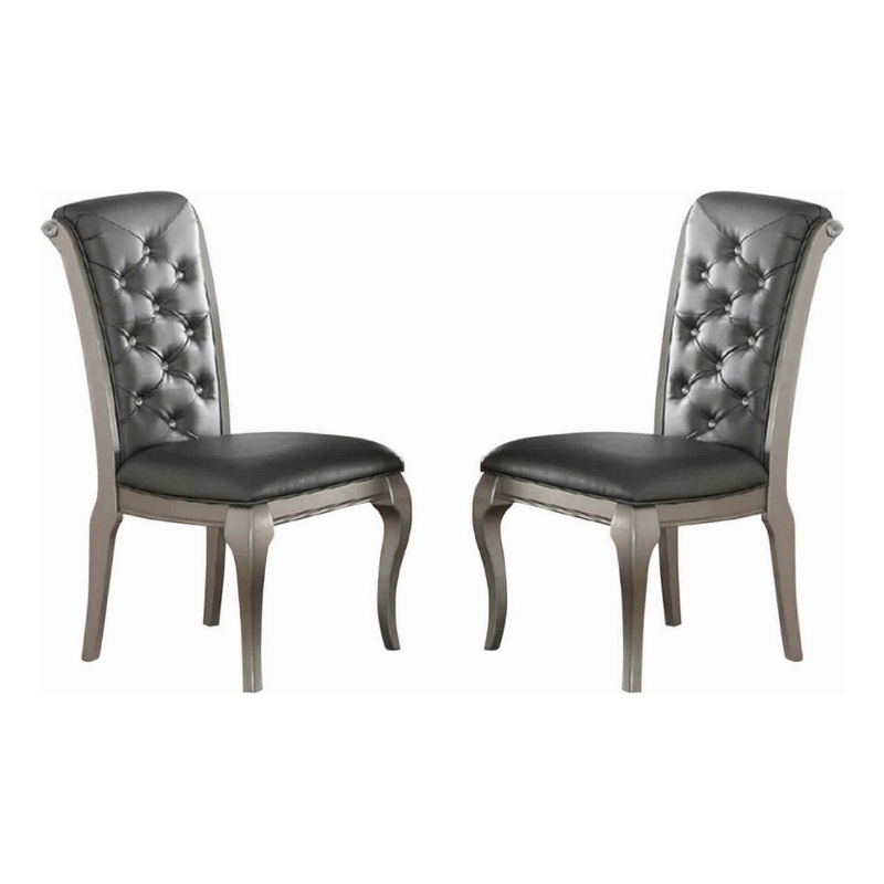 Bowery Hill Set of 2 Wood Dining Chair with Tufted Back in Gray and Silver