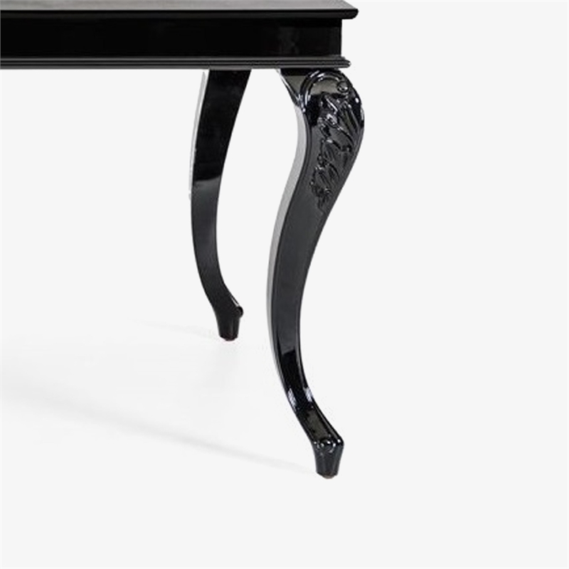 Bowery Hill 87 Inch Dining Table Black Gloss Crocodile Texture Top