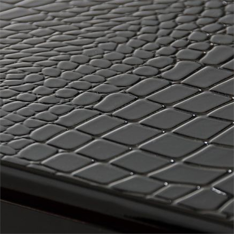 Bowery Hill 87 Inch Dining Table Black Gloss Crocodile Texture Top