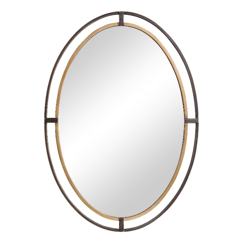 Bowery Hill Sleek Open Double Metal Frame Oval Mirror in Rustic Bronze