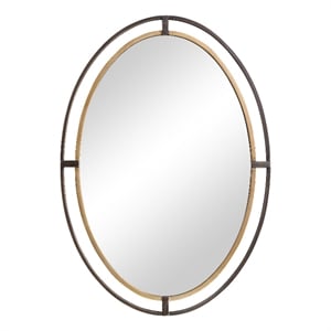Bowery Hill Sleek Open Double Metal Frame Oval Mirror in Rustic Bronze