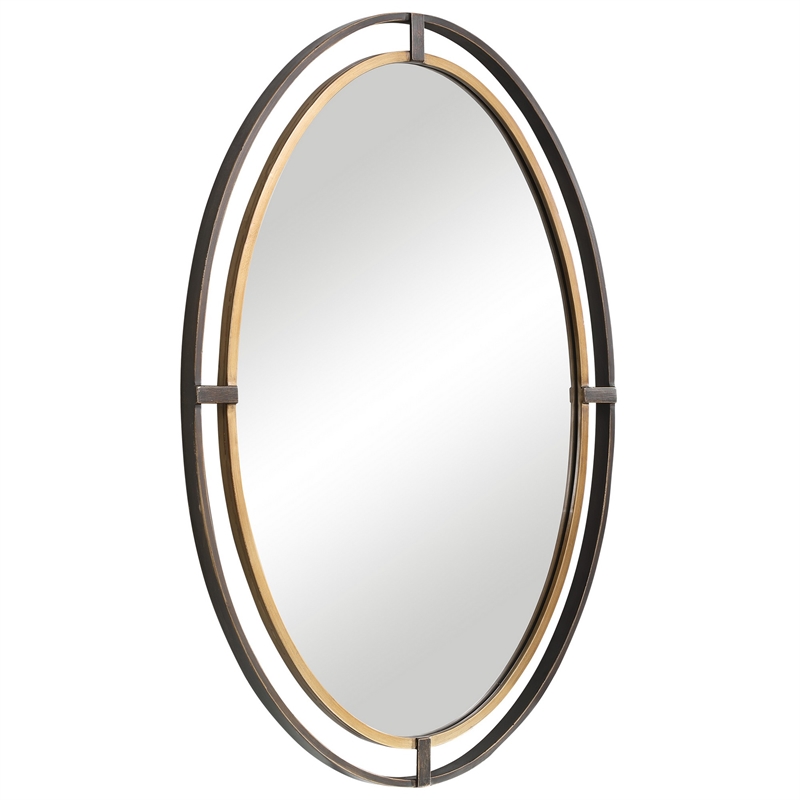 Bowery Hill Sleek Open Double Metal Frame Oval Mirror in Rustic Bronze