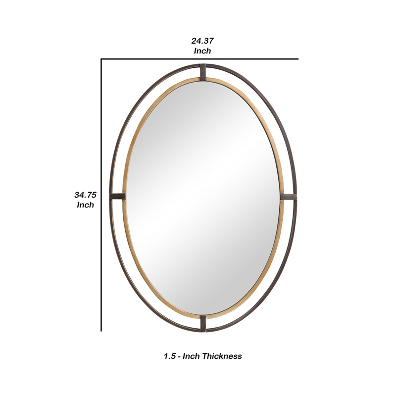 Bowery Hill Sleek Open Double Metal Frame Oval Mirror in Rustic Bronze