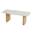 Bowery Hill 79 Inch Dining Table Fluted Brown Wood Carrara Marble Top
