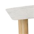 Bowery Hill 79 Inch Dining Table Fluted Brown Wood Carrara Marble Top