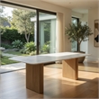 Bowery Hill 79 Inch Dining Table Fluted Brown Wood Carrara Marble Top