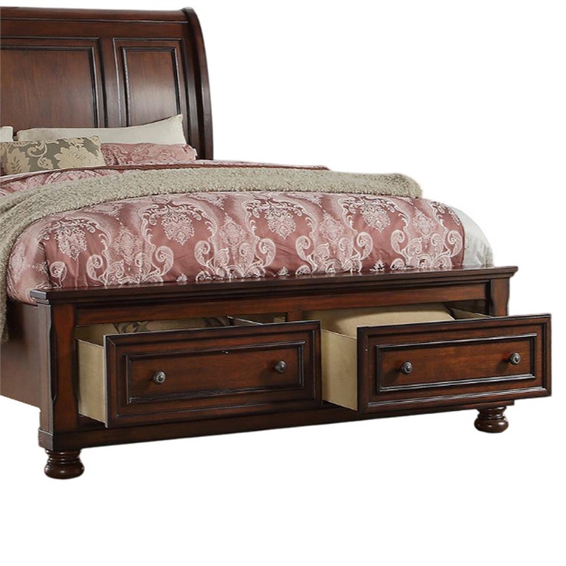 Bowery Hill Wooden Queen Sleigh Bed with Storage in Antique Cherry