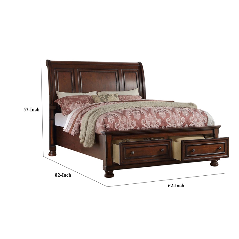 Bowery Hill Wooden Queen Sleigh Bed with Storage in Antique Cherry