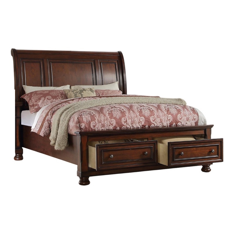 Bowery Hill Wooden Queen Sleigh Bed with Storage in Antique Cherry