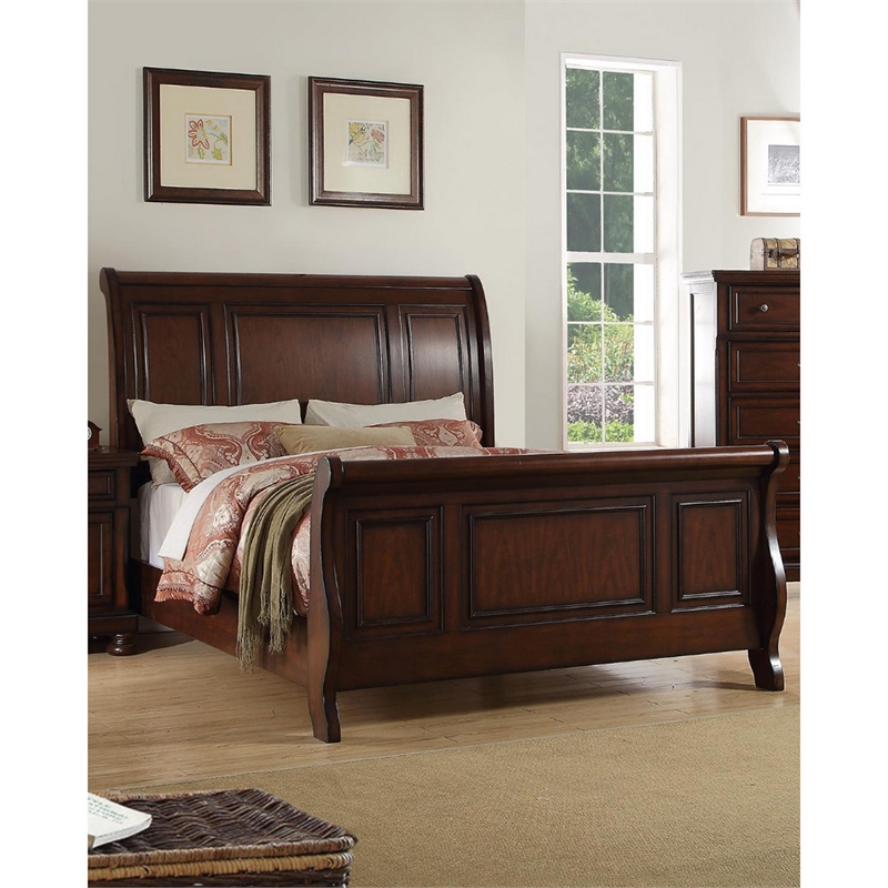 Bowery Hill Wooden California King Sleigh Bed in Antique Cherry Finish