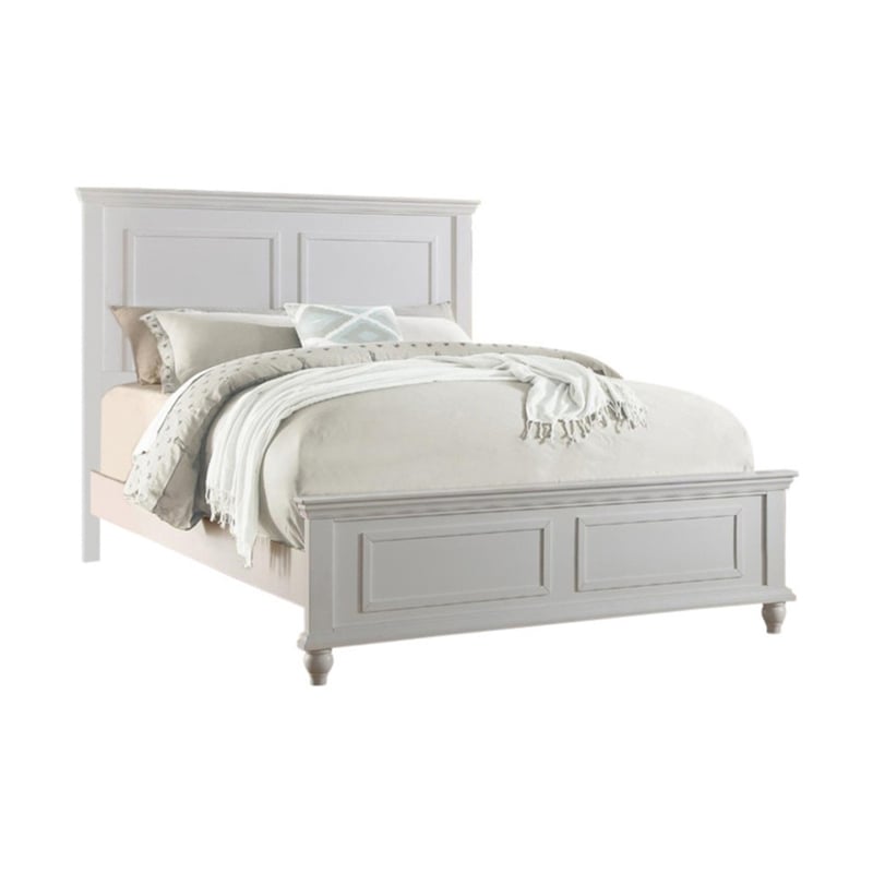 Bowery Hill Eastern King Wooden Mission Style Bed with Bold Edges in White