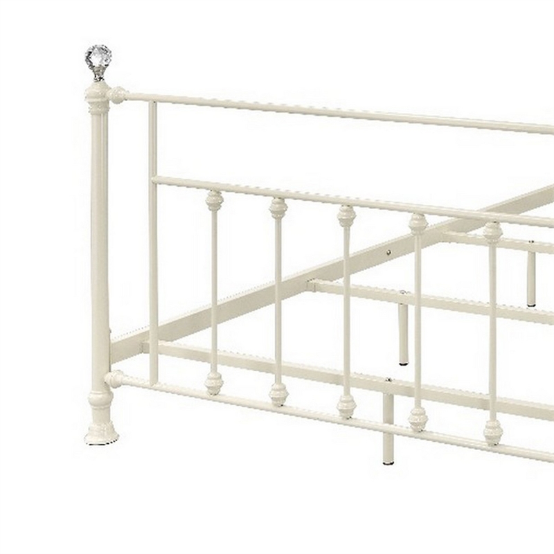 Bowery Hill Rectangular Metal Full Size Bed with Crystal Trims in White